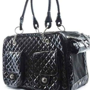 Black Faux Patent Leather Chic Dog Carrier Bag